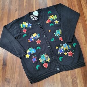 Vintage Quacker Factory Good Wishes  Angels Cardigan Sweater Size Medium
